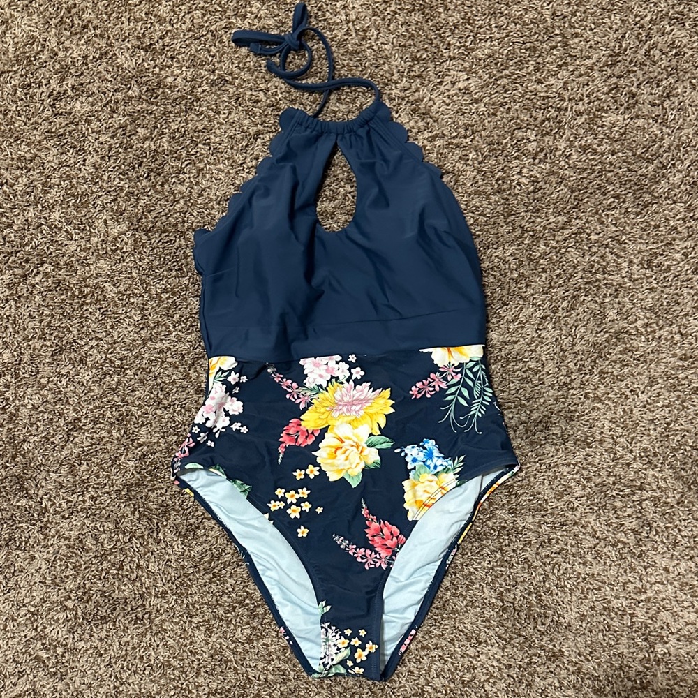 Cupshe Navy Floral One Piece Swimsuit
